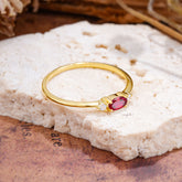 Round & Oval Cut Ruby Ring Timeless Three Stones Wedding Band